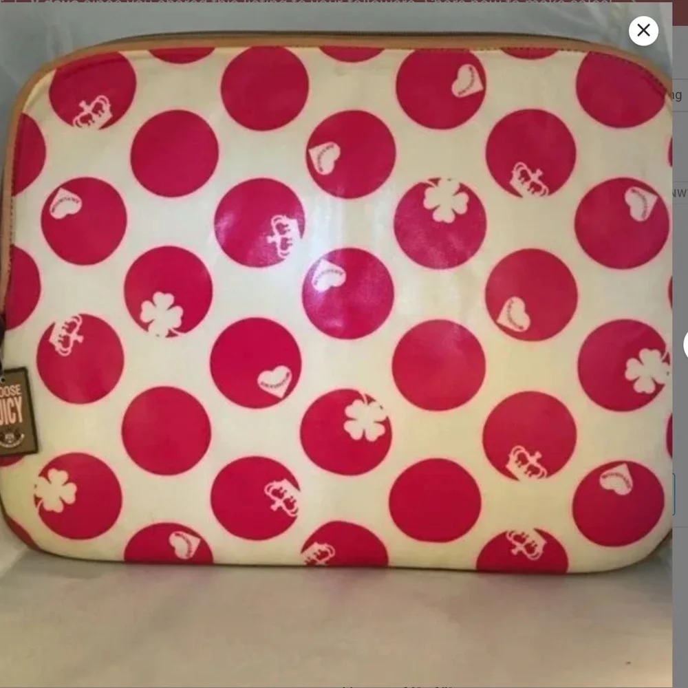 Juicy Couture Laptop sleeve case white pink polka dots circles NWT